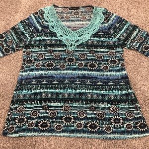 Casual Express XXL Blue Black Top with Lace Neck